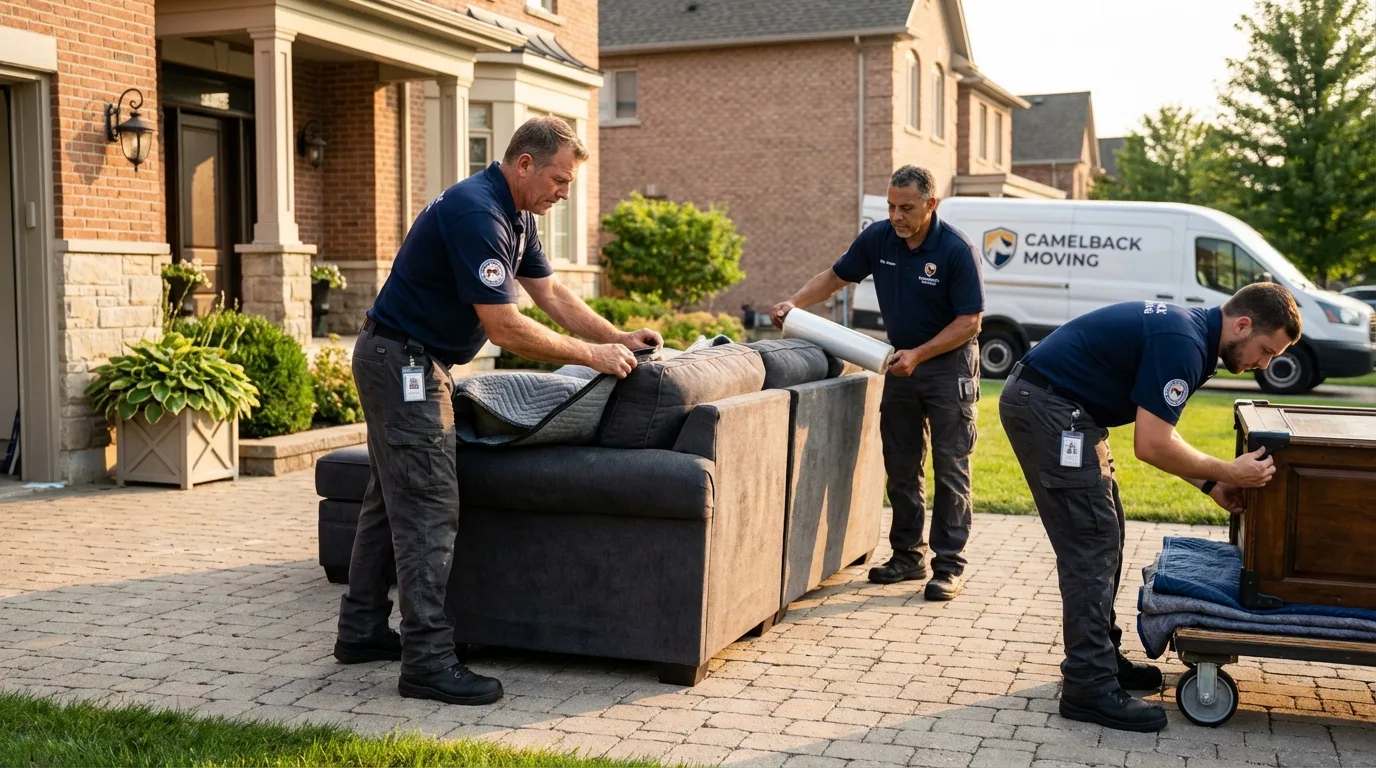 Large estate moving crew wrapping furniture in Shell Lake, WI
